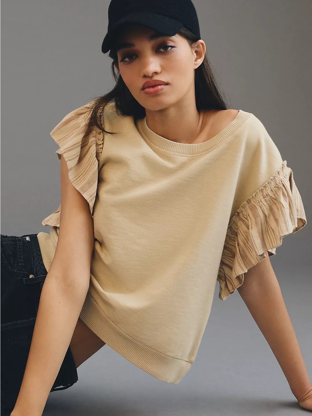 Pilcro Chambray Flutter-Sleeve Sweatshirt Tee